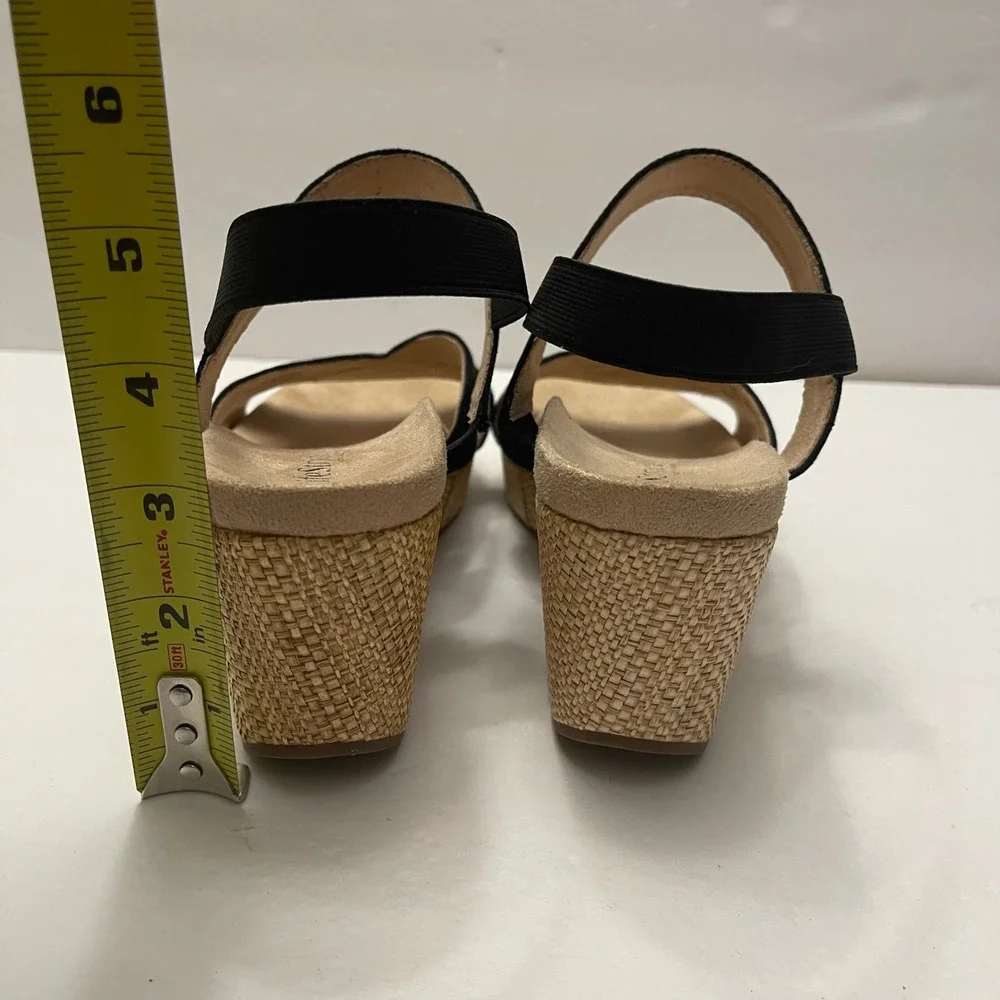 LifeStride Danita Black Wedge Sandals Elastic Straps Raffia Heel Womens‎ 9.5M